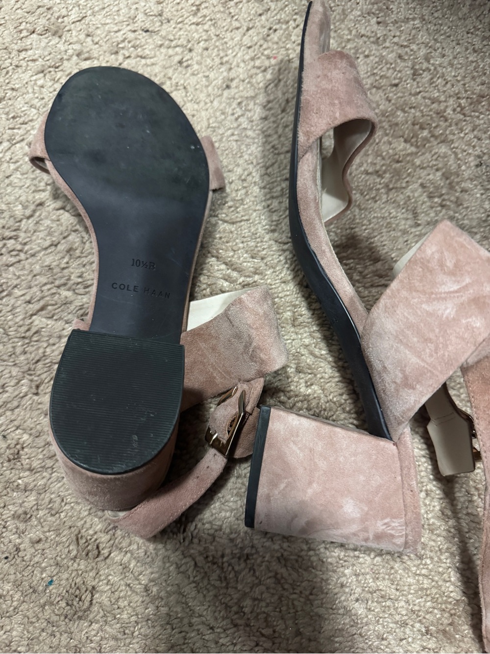 Cole Haan Blush Suede Block Heel Sandals